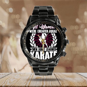 Discover Karate Black Belt Gi Uniform All Women Were Created Calendar Steel Band Watch