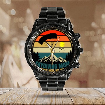 Discover Skydiving Gift Mom Skydiving like a normal Mom but way cool Calendar Steel Band Watch