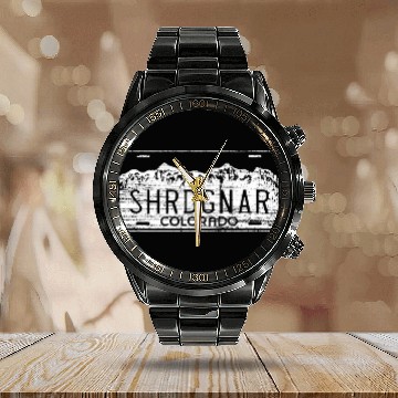 Discover Skiing Ski Snowboard Colorado License Plate Shredding Gnar Calendar Steel Band Watch