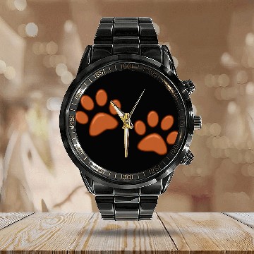 Discover Brown Paw Prints Calendar Steel Band Watch