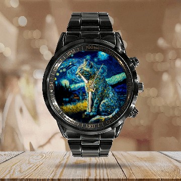 Discover Leopard Gift Surrealism Starry Night Snow Leopard Calendar Steel Band Watch