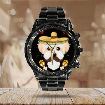 Discover Dog Maltese Sombrero Dog I Cinco De Mayo Maltese Baseball Tees Calendar Steel Band Watch