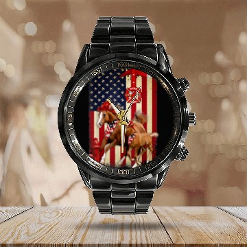 Discover Fireman Firefighter Horse Lover Firefighting Horseback Riding Firemen Zip Calendar Steel Band Watch