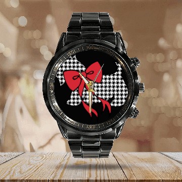 Discover Dog Scottish Terrier Christmas Houndstooth Scottish Terrier Zip Calendar Steel Band Watch
