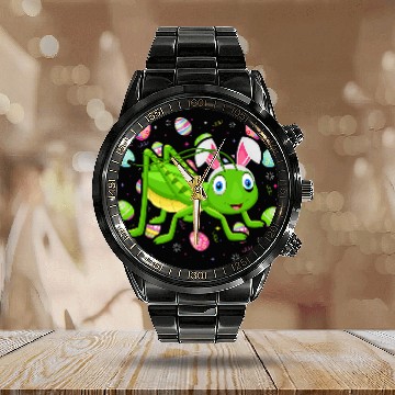 Discover Grasshopper Easter Egg Lover Funny Easter Sunday Calendar Steel Band Watch