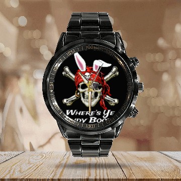 Discover Funny Pirate Skull and Crossbones Wheres Candy Booty Easter Baseball Tees Calendar Steel Band Watch