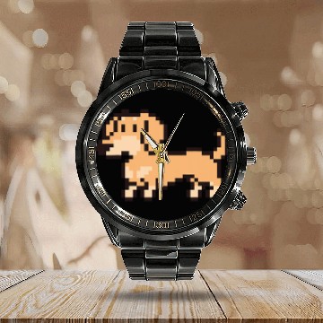 Discover Dachshund 8 Bit Pixel Art Cream Baseball Tees Calendar Steel Band Watch