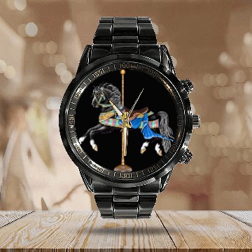 Discover Black Stallion Carousel Horse Calendar Steel Band Watch
