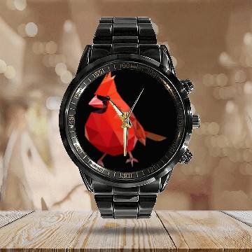 Discover Geometric Northern Cardinal Animal Polygonal Bird Abstract381 Calendar Steel Band Watch