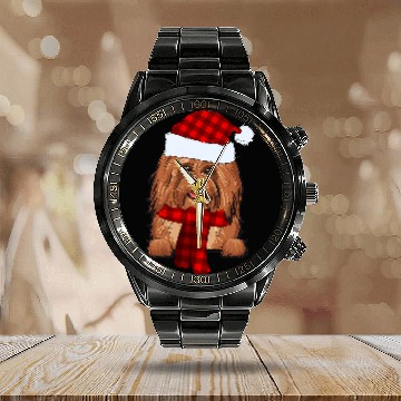 Discover Dog Havanese Santa Hat buffalo plaids Christmas Calendar Steel Band Watch