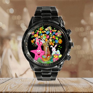 Discover Bunny Starfish Hunting Easter Eggs With Chick Cute Tree Baseball Tees Calendar Steel Band Watch