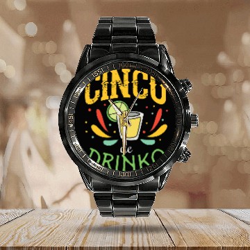 Discover Cinco de Drinko de Mayo Party Tequila Shot Illustration Calendar Steel Band Watch