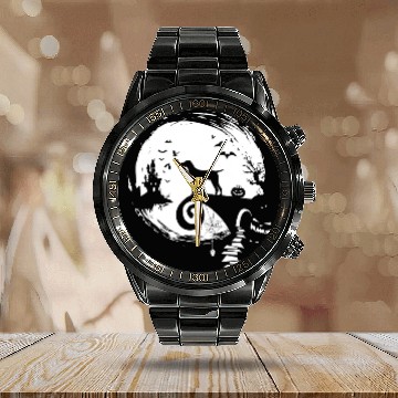 Discover Dog German Shorthaired Pointer And Moon Halloween Costume Funny Calendar Steel Band Watch