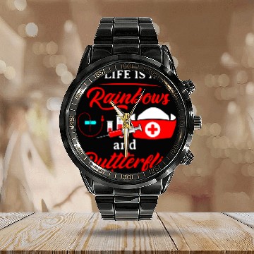 Discover Life Is All Butterflies Funny Phlebotomy Phlebotomist nurses Calendar Steel Band Watch