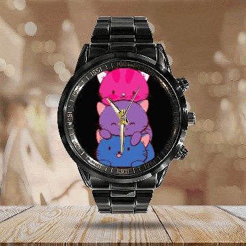 Discover Bisexual Pride Kawaii Kitty Cat Stack Anime Calendar Steel Band Watch
