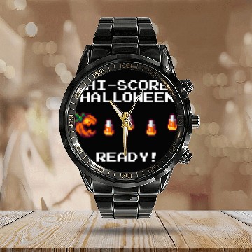 Discover Funny Halloween Pumpkin Candy Corn Retro Pixel Art Baseball Tees Calendar Steel Band Watch