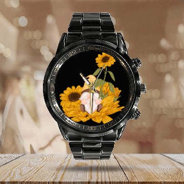 Discover Cute Gnome Sunflower Gardening Gnomes 2 Zip Calendar Steel Band Watch