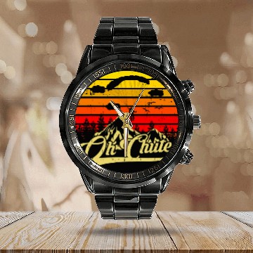 Discover Skydiving Gift Oh Chute Funny Skydiving For Skydiver Parachute Zip Calendar Steel Band Watch