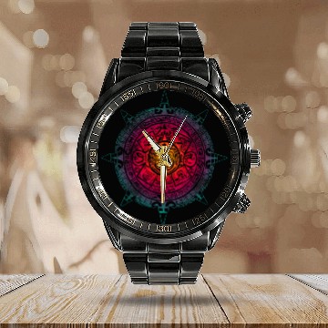 Discover Aztec Calendar Mexican Native Mayas Mayans Art Calendar Steel Band Watch