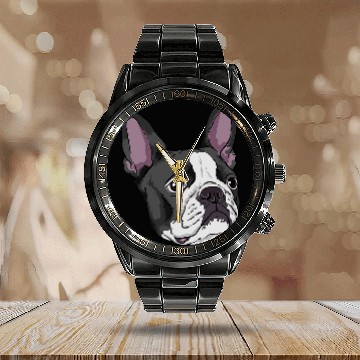 Discover I love my BOSTON TERRIER DOG Nice portrait Calendar Steel Band Watch