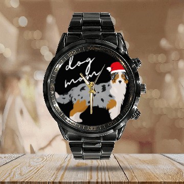 Discover Blue Merle Australian Shepherd Dog Mom Christmas Calendar Steel Band Watch
