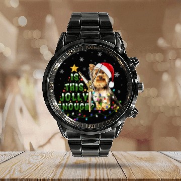 Discover Is This Jolly Enough Santa Yorkie Light Christmas Calendar Steel Band Watch