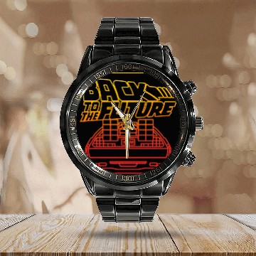 Discover Back To The Future DeLorean Gradient Line Art Calendar Steel Band Watch