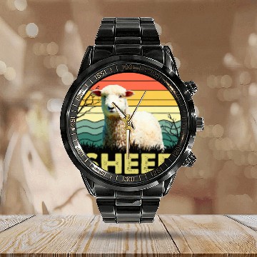 Discover Classic Art Funny Sheep Portrait Animal Breed Lovers Sheeps Calendar Steel Band Watch