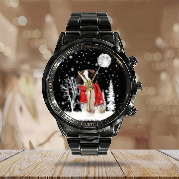 Discover Dog Saint Bernard Under Moonlight Snow Christmas Pajama 27 Calendar Steel Band Watch