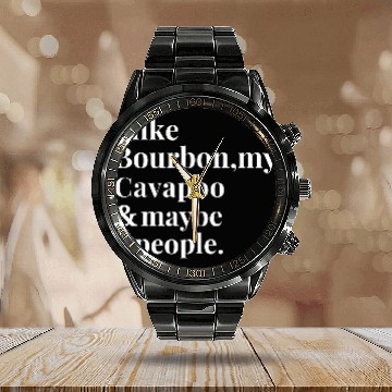 Discover Cavapoo Funny Dog Owner Bourbon Whiskey Lover Gift Men Calendar Steel Band Watch