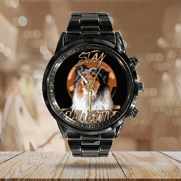 Discover Collie Longhaired Dog Rough Collie Cute Dog Calendar Steel Band Watch