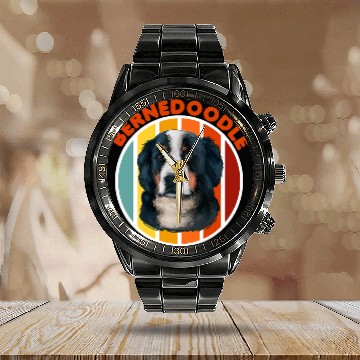 Discover Bernedoodle Dog Lover Graphic Calendar Steel Band Watch