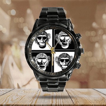 Discover Chimpanzee Sunglasses Square Monkey Calendar Steel Band Watch
