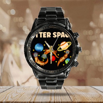 Discover Otters Space Solar System Planets Space Traveler Astronaut Calendar Steel Band Watch