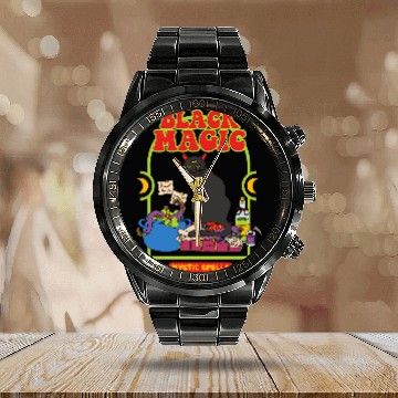 Discover Black Magic 2Mystic Spells 2Cat Zip Calendar Steel Band Watch
