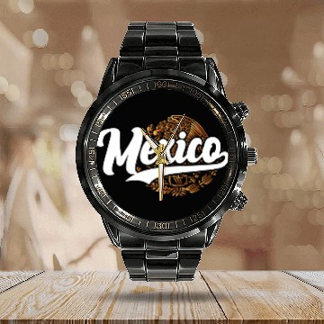 Discover Mexico Mexican gold eagle illustration design Baseball Tees Calendar Steel Band Watch