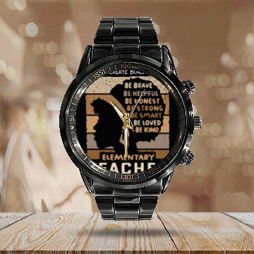 Discover Black Elementary Teacher Womens Elementary School Educator Calendar Steel Band Watch