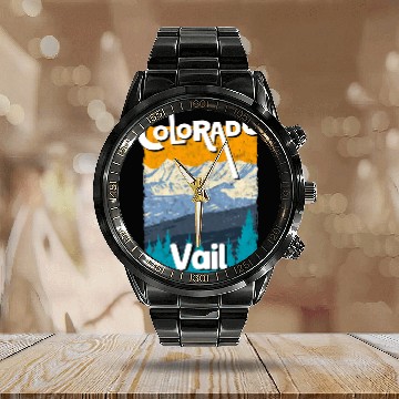 Discover Skiing Ski Vail Colorado Mountain State Rocky Mountains Calendar Steel Band Watch Skiing Calendar Steel Band Watch