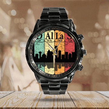 Discover Dallas Periodic Table Elements Dallas Skyline Retro 3 Calendar Steel Band Watch