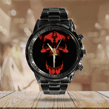 Discover Skeletons Skulls Halloween Evil Demonic Red Skull Head 5 Skull Zip Calendar Steel Band Watch