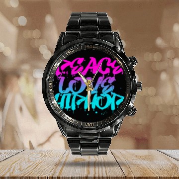 Discover Peace Love Hip Hop Graffiti Retro Rap Music Calendar Steel Band Watch