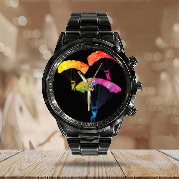 Discover Skydiving Gift Rainbow Color Parachute Skydiving Skydiver Baseball Tees Calendar Steel Band Watch