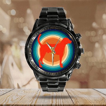 Discover Retro Style Silhouette American Foxhound Dog Calendar Steel Band Watch