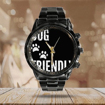 Discover Dog Friendly with Paw Prints Calendar Steel Band Watch