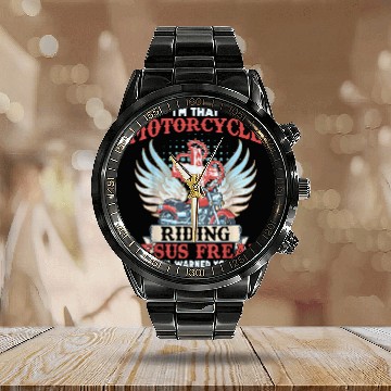 Discover Christian Im That Motorcycle Riding Jesus Freak Christ Calendar Steel Band Watch