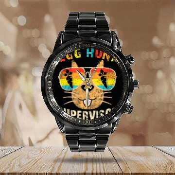 Discover Egg Hunt Supervisor Retro Egg Hunting Party Mom Dad Easter 2 Zip Calendar Steel Band Watch