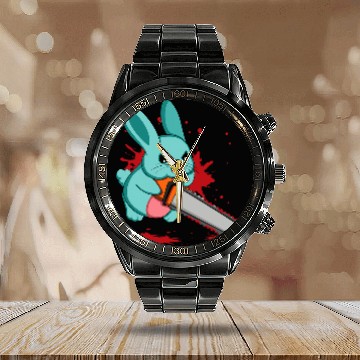 Discover Rabbits Cute Bad Evil Bunny Scary Saw Rabbit Egg Happy Easter Sunday Baseball Tees Calendar Steel Band Watch