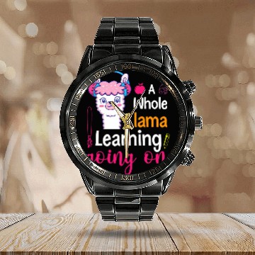 Discover Llama Learning Going on Teacher Student Schoolchildren Calendar Steel Band Watch