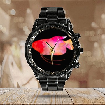Discover GOLD GOURAMI FISH Watercolor Painting Calendar Steel Band Watch