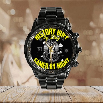 Discover Ancient Egypt History Buff by Day Gamer by Night Historian Zip Calendar Steel Band Watch